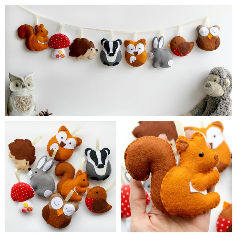 Felt Woodland Garland, set of 8 decorations