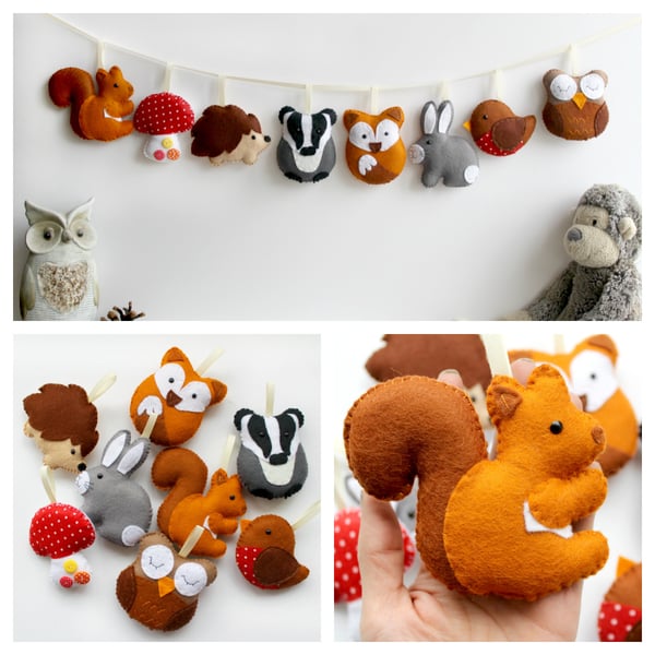 Felt Woodland Garland, set of 8 decorations