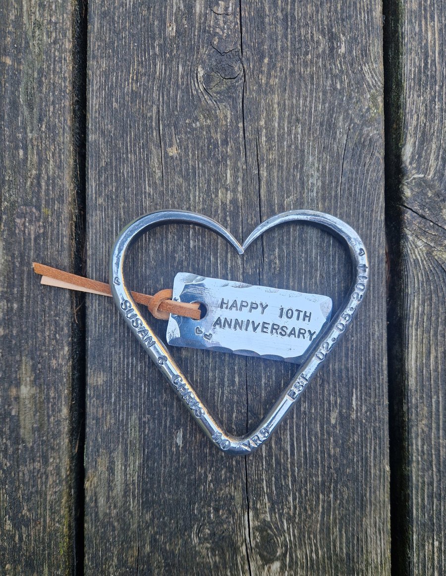 10th Wedding Anniversary Gift Personalized Aluminum Love Heart Tin Wedding