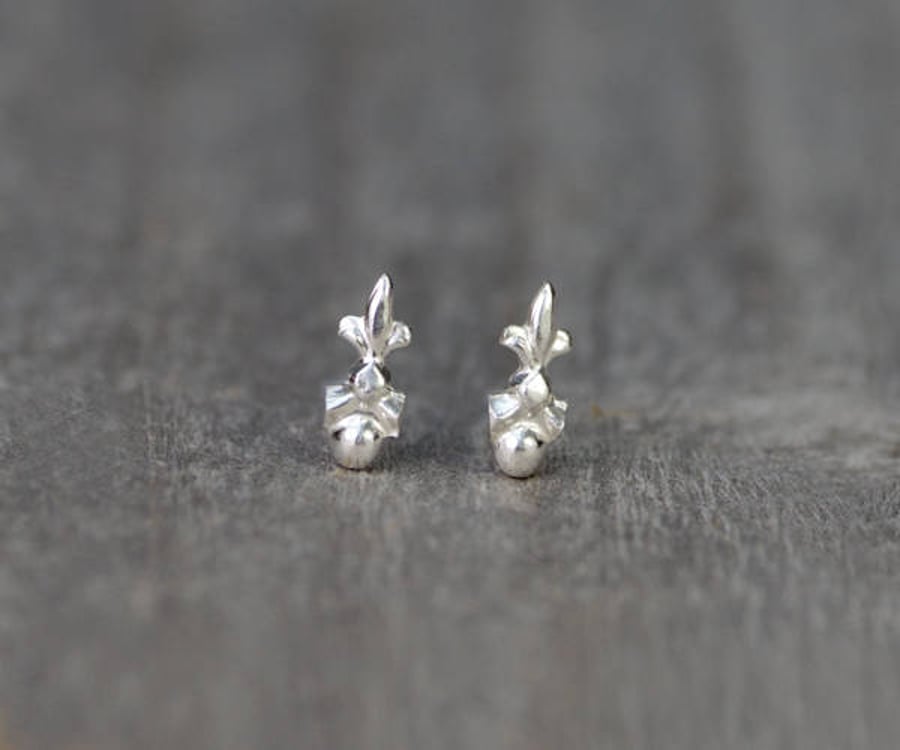 Tiny Fleur De Lis Earring Studs In Solid Sterling Silver