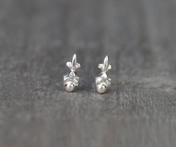Tiny Fleur De Lis Earring Studs In Solid Sterling Silver