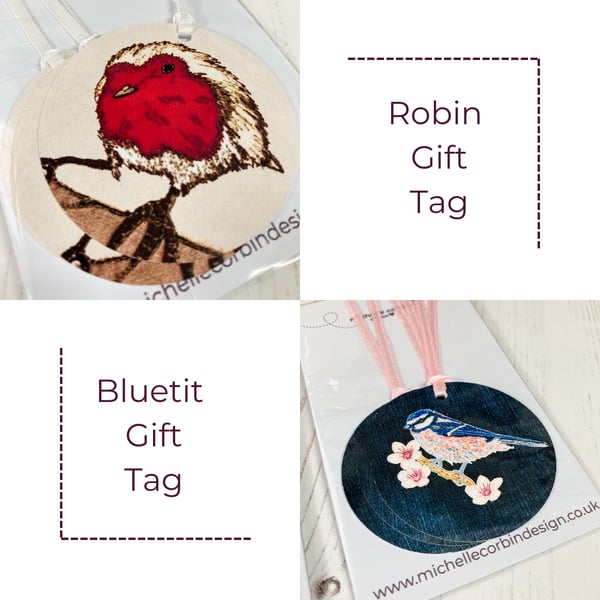 Set of 3 Gift Tags, choose from Robin or Bluetit
