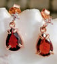 Red Garnet And Zircon Rosegold Gemstone Drop Stud Earrings