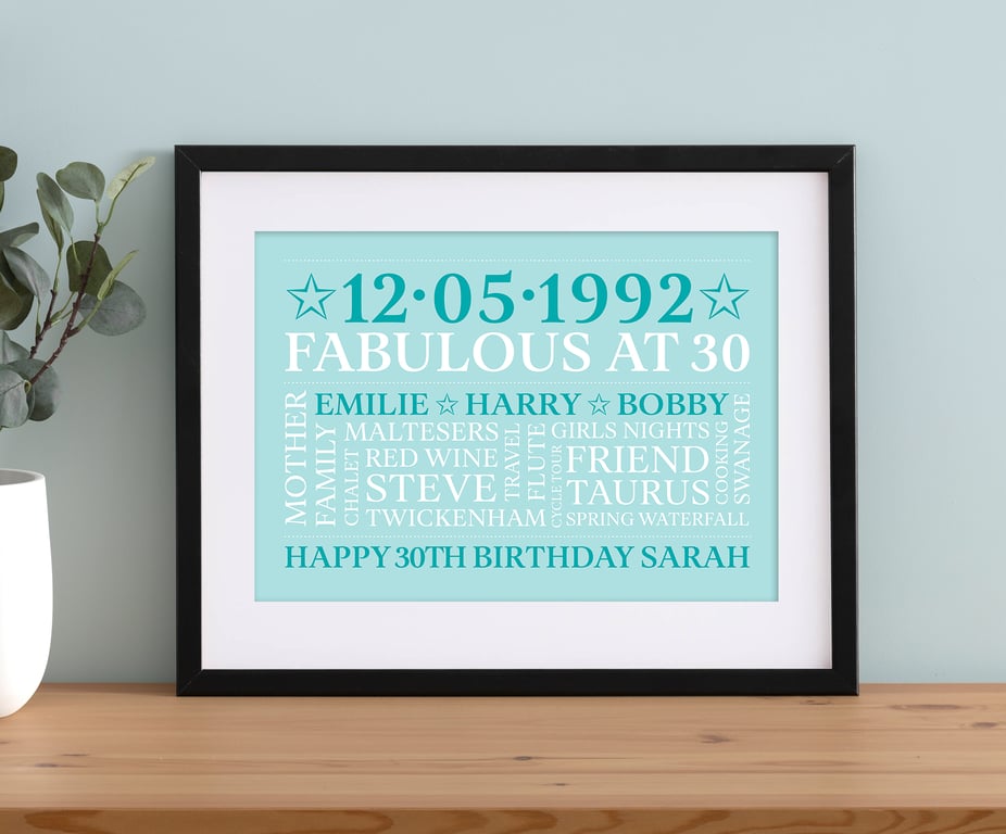 Personalised 30th Birthday Word Art - BD302