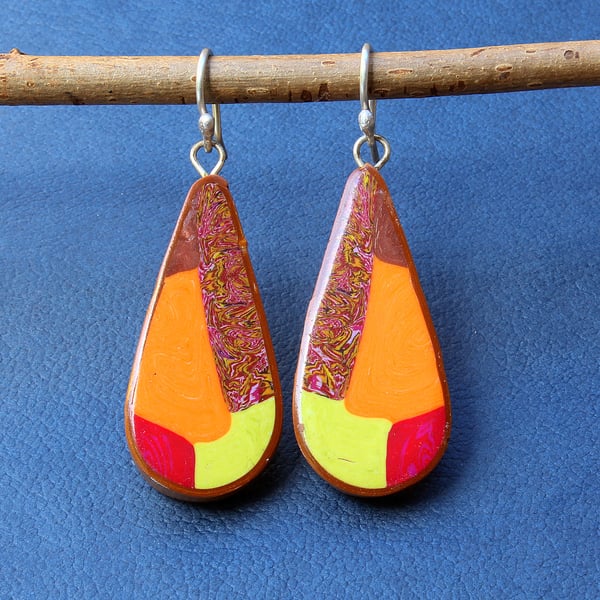 Rich Colours Lozenge Pendant Handmade Designer Earrings