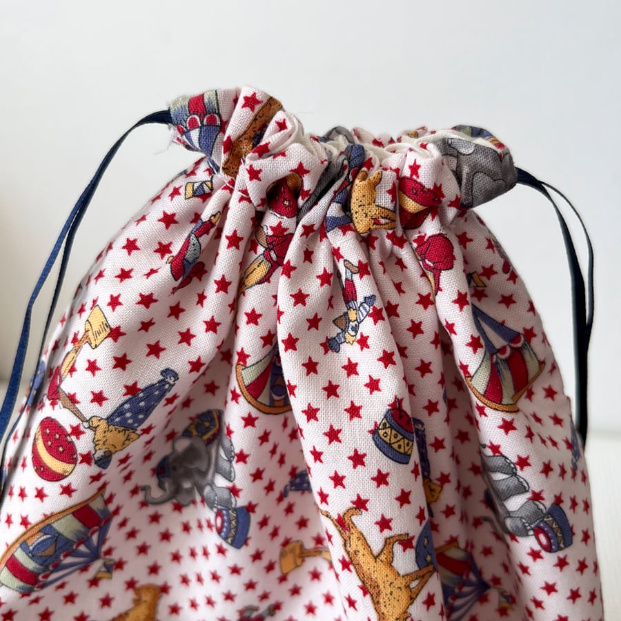 Reusable Lined Cotton Fabric Circus Drawstring Bag FREE Postage