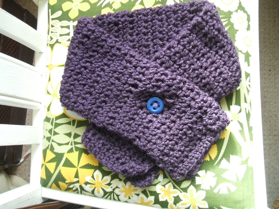 Hand crocheted neck warmer scarf - purple