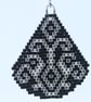 Teardrop Beaded Earrings in Black with Silver Geometric Pattern - Image 4