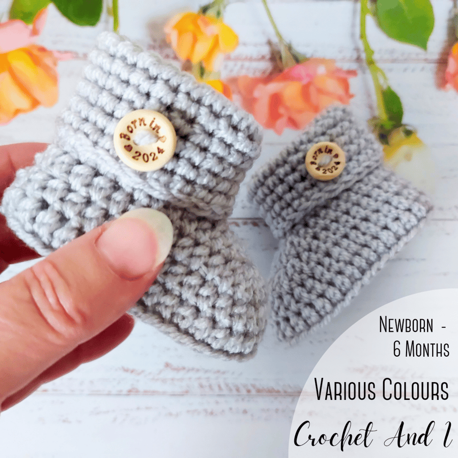 Born In 2024 Crochet Baby Booties Hand-made Newborn Baby Shower Gift Idea