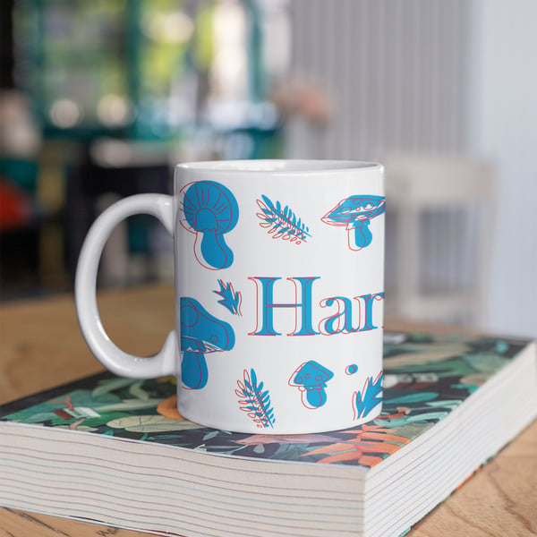 Mushroom Mug Personalised Name Tea Coffee Cup 3D effect