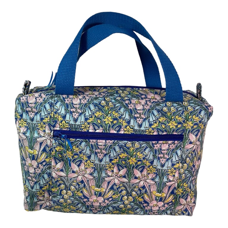 Large wash bag in Liberty cotton, floral toiletries bag with handles and pocket.