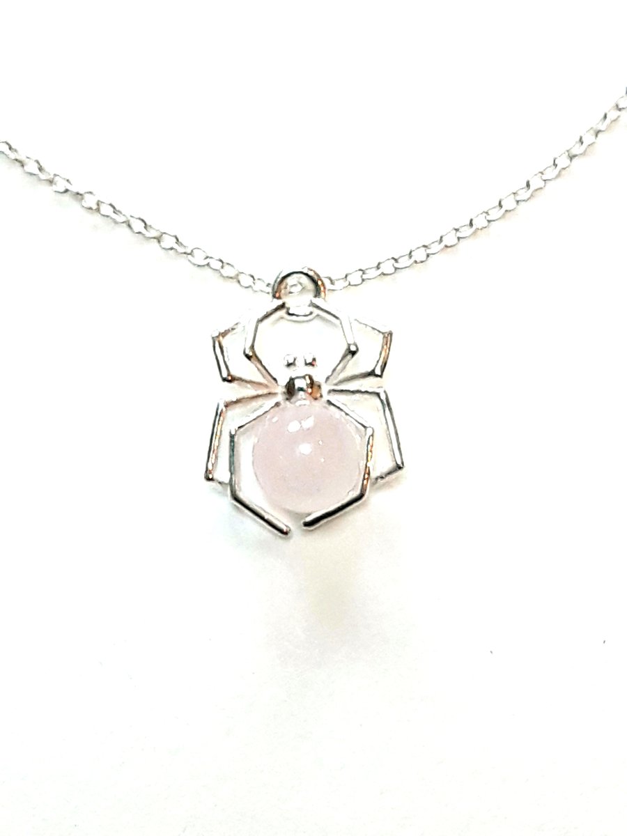 Spider Necklace, Sterling Silver with Rose Quartz Gemstone, Valentine's Gift