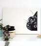 Black Cat Lino Print, cute cat, cat mum, cat dad, black cat owner gift - Image 2