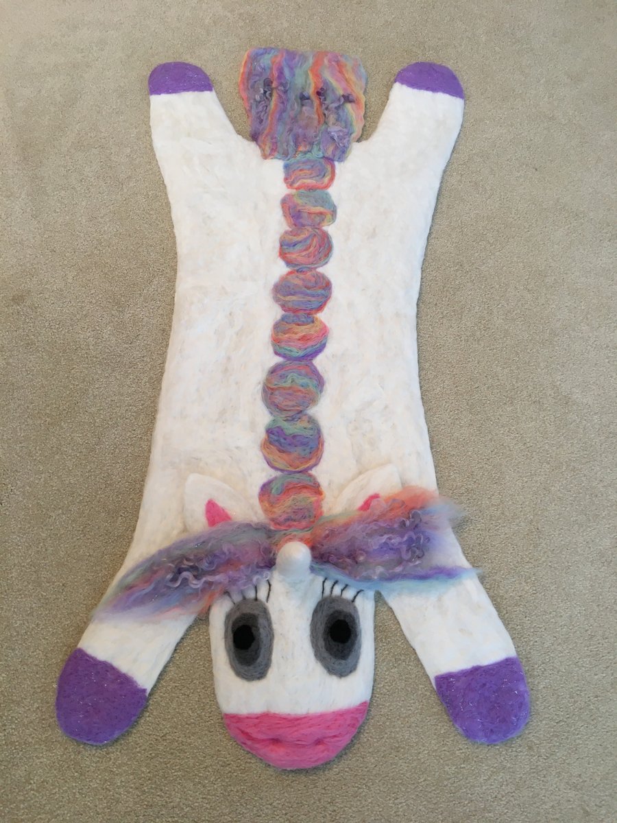 Hand Needle Felted Rainbow Unicorn Rug