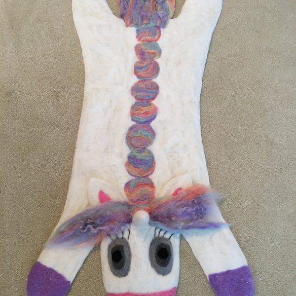Hand Needle Felted Rainbow Unicorn Rug