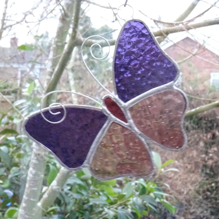 Stained Glass Butterfly Suncatcher - Mauve  and Pink