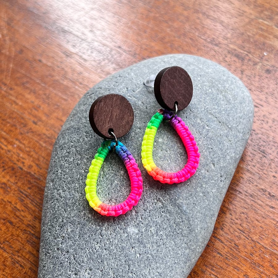 Earrings - Rainbow Macrame Studs FREE UK P&P