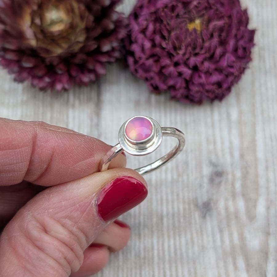 Sterling Silver Pink Aurora Opal Ring– UK Size O and a Half - JBJ9024