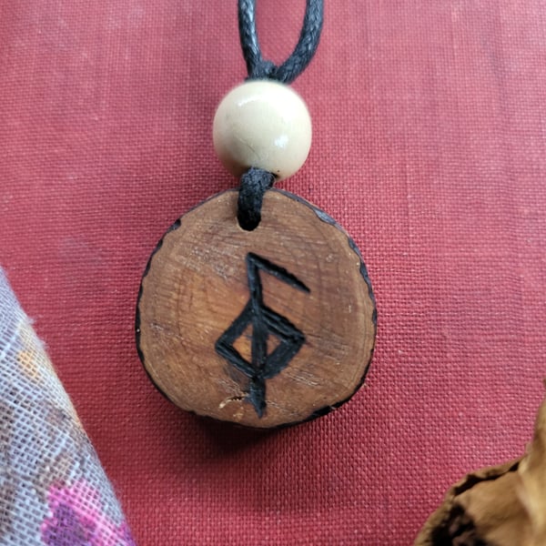 Wooden pendant, Rowan wood rune necklace, wood jewellery, Christmas gift