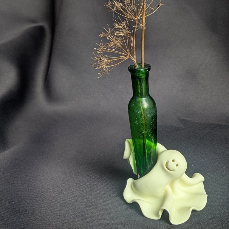 Lavinia - Glow in the dark polymer clay & vintage glass bud vase 