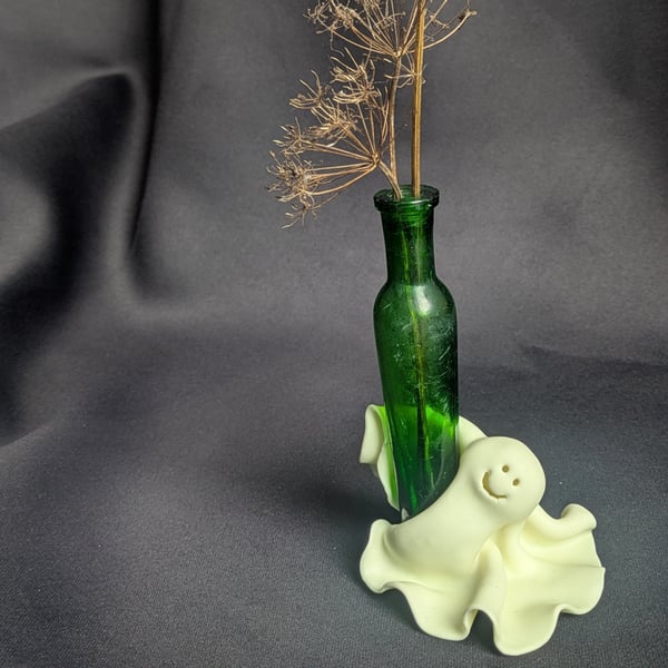 Lavinia - Glow in the dark polymer clay & vintage glass bud vase 