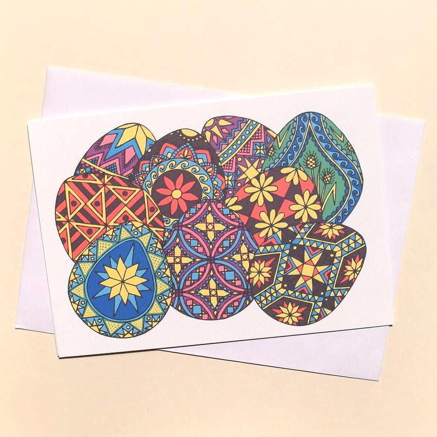 Blank Easter Card with Ukrainian Decorated Eggs, Support Ukraine A-PYB