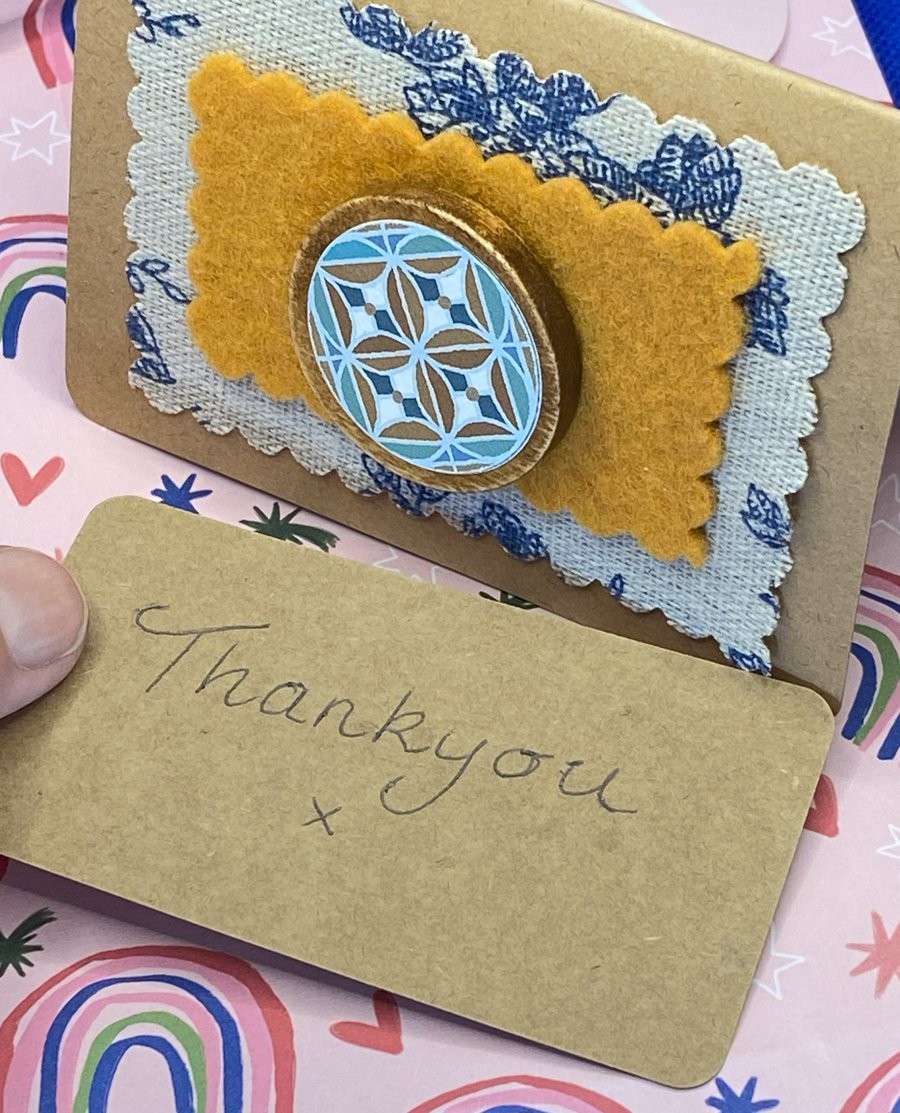 Wooden Brooch patterned colours just right for Christmas