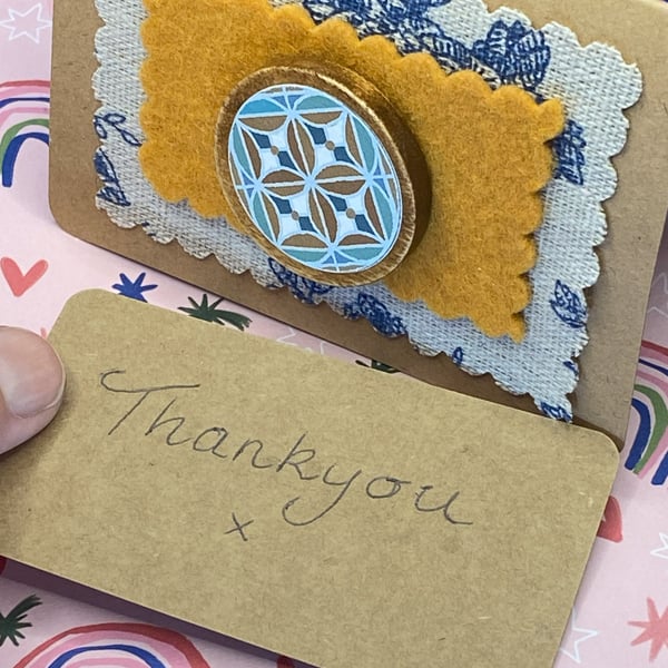 Wooden Brooch patterned colours just right for Christmas