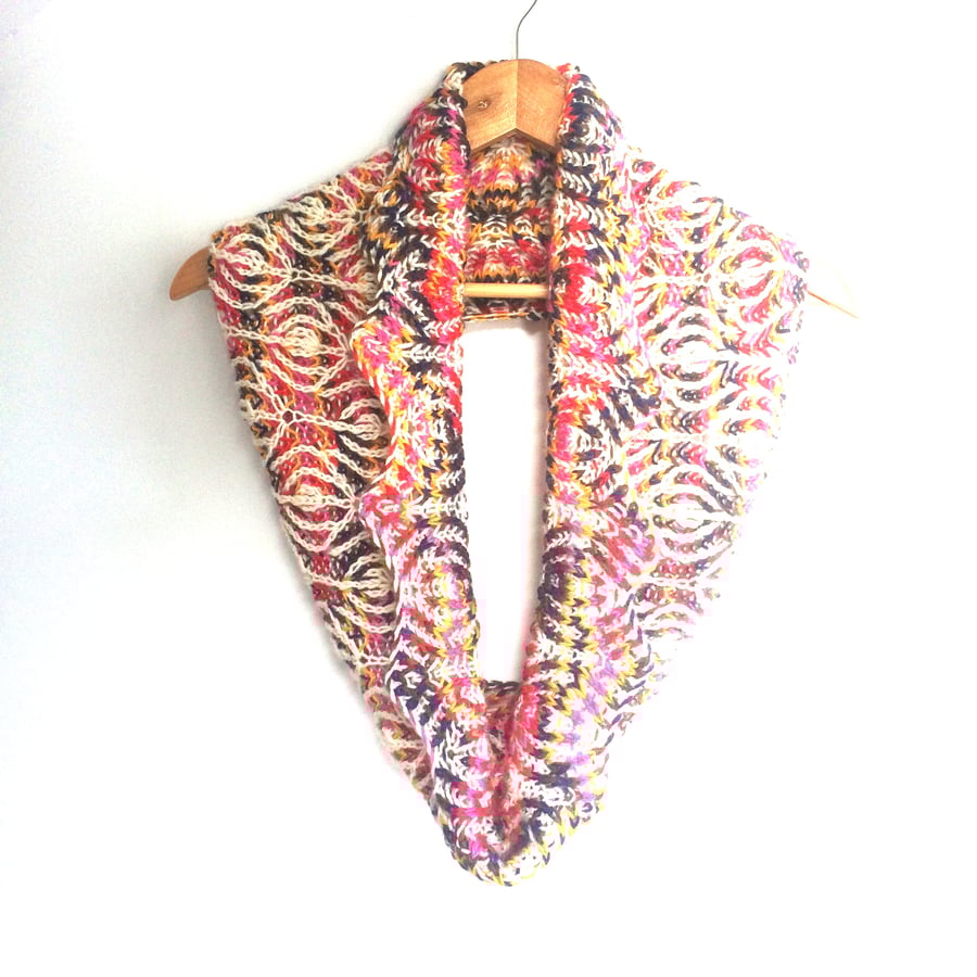  Long flowery infinity scarf hand knitted