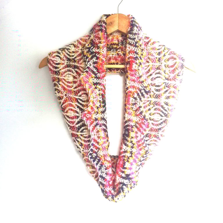  Long flowery infinity scarf hand knitted