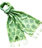 Handprinted Organic Cotton Trees Long Scarf Tassles Lime Grass Green             - Image 2