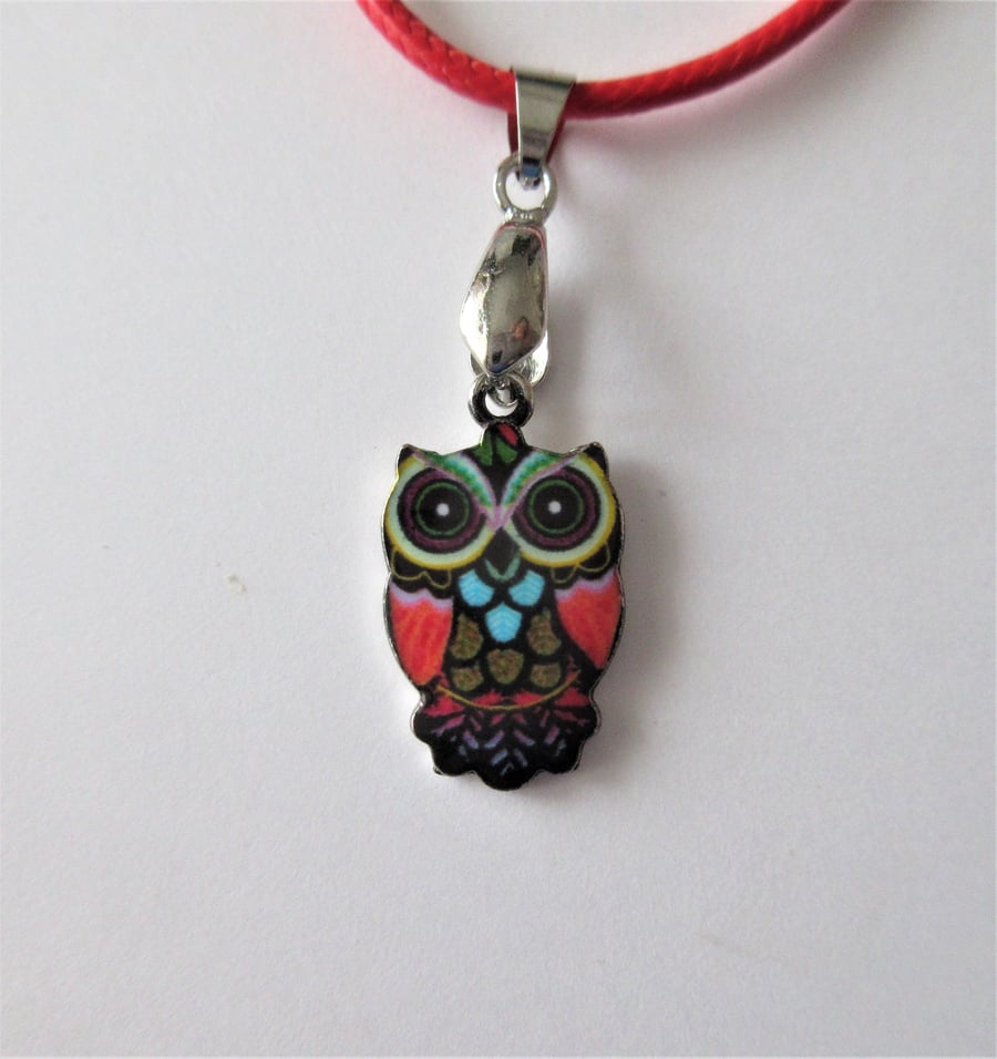 Owl Necklace Red Cord with Cute Owl Charm