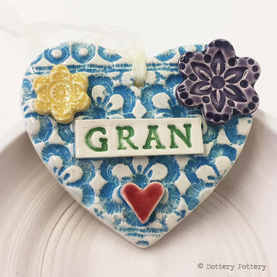 Pottery decoration Gran Heart Ceramic lace pattern Mother's Day