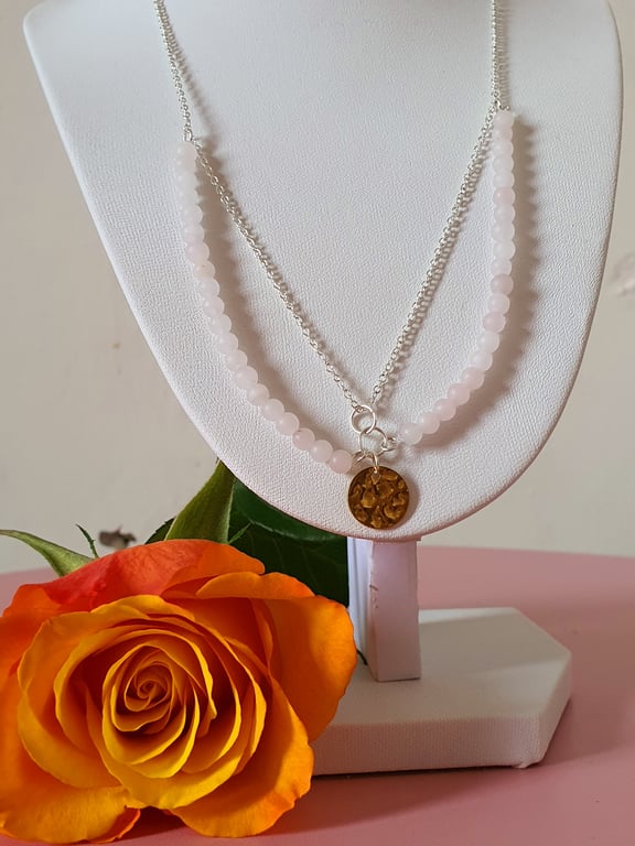 Natural rose quartz collar necklace 925 sterling silver