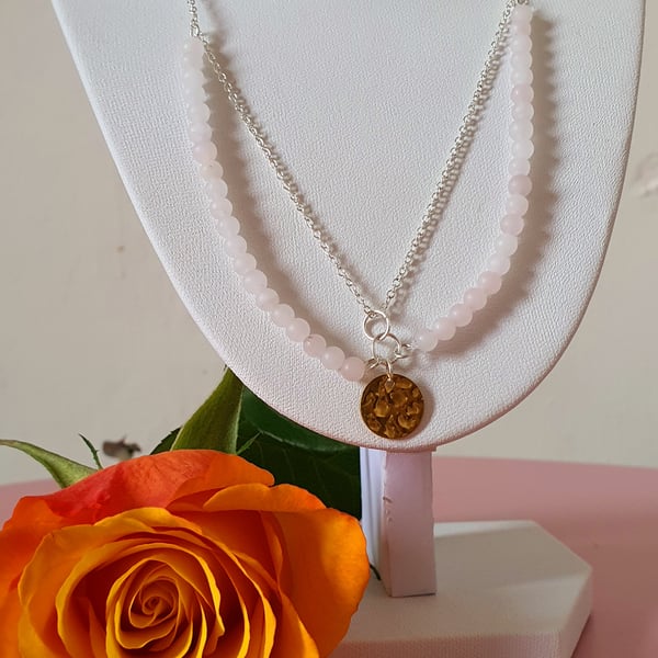 Natural rose quartz collar necklace 925 sterling silver