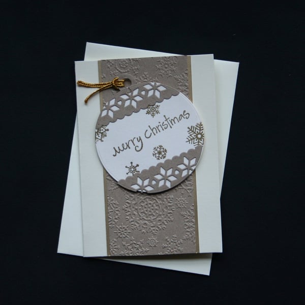 Cream Bauble - Handcrafted Christmas Card - dr16-0094