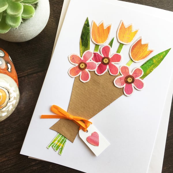 Handmade card. Bouquet of flowers.