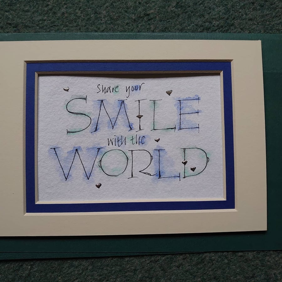Share your Smile quote watercolour Palladium leaf gift.