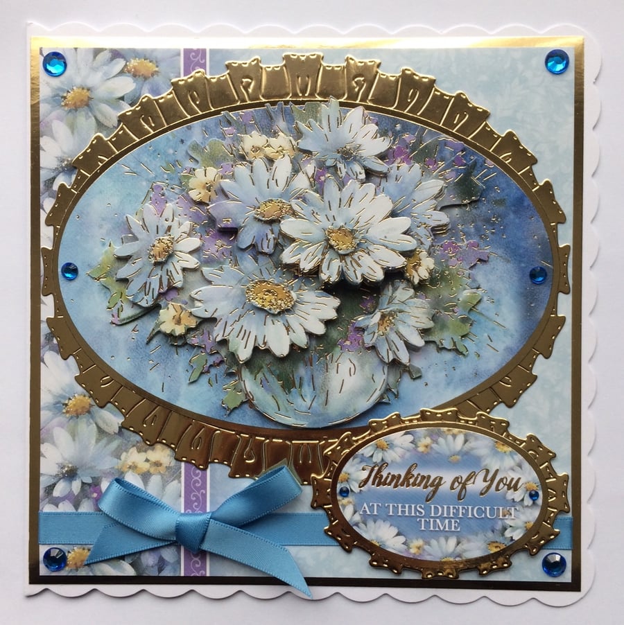Vase of Daises Thinking of You at this Difficult Time 3D Luxury Handmade Card