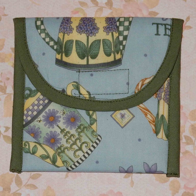 Tea bag wallet - Floral tea pots