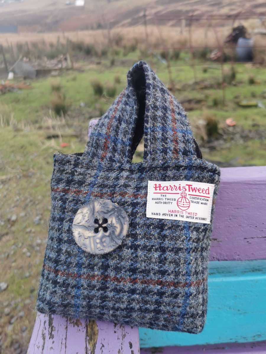 Harris Tweed Little Lady bag with handmade button 