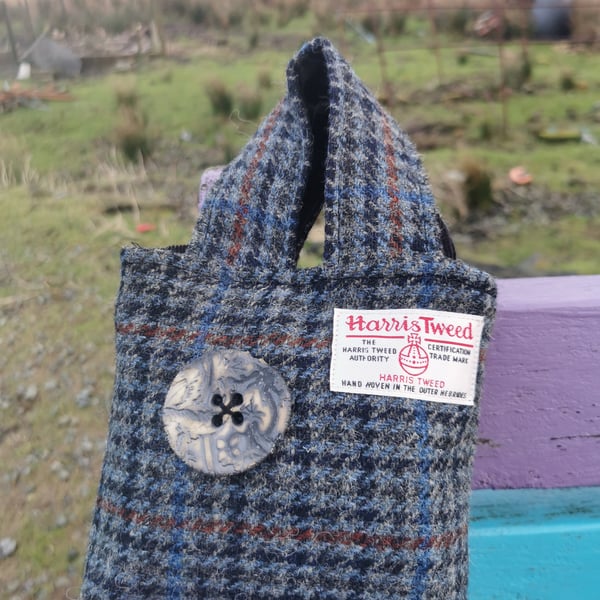 Harris Tweed Little Lady bag with handmade button 