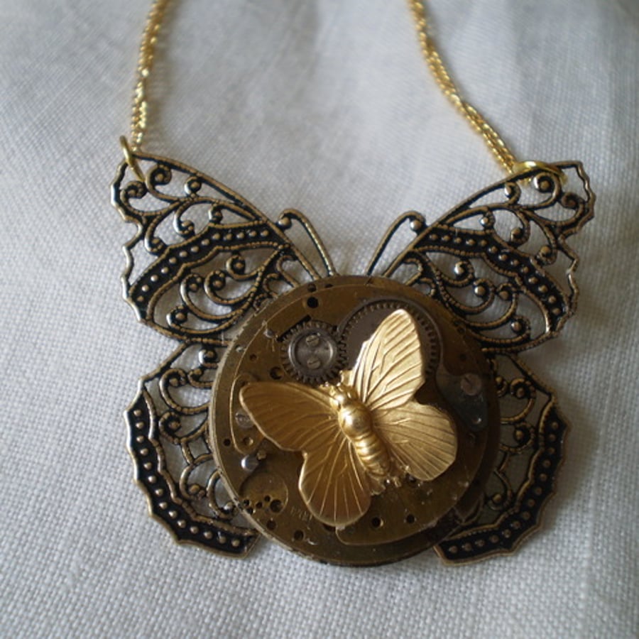 Steampunk Golden Butterfly Necklace