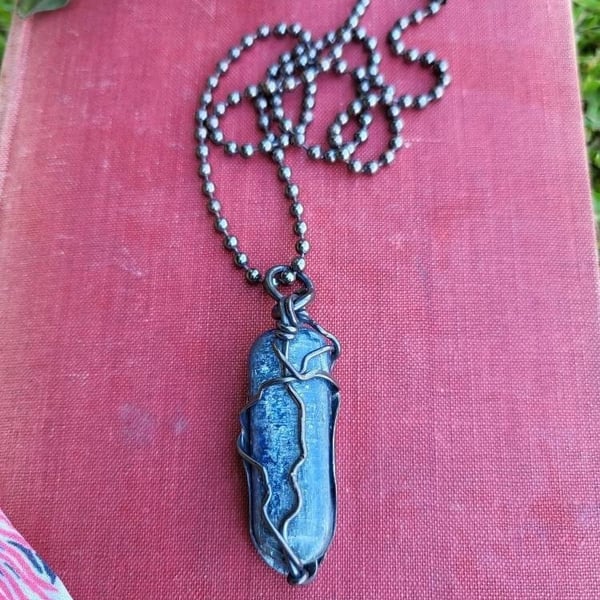Kyanite necklace, star pendant necklace, stamped necklace, blue kyanite jewelry
