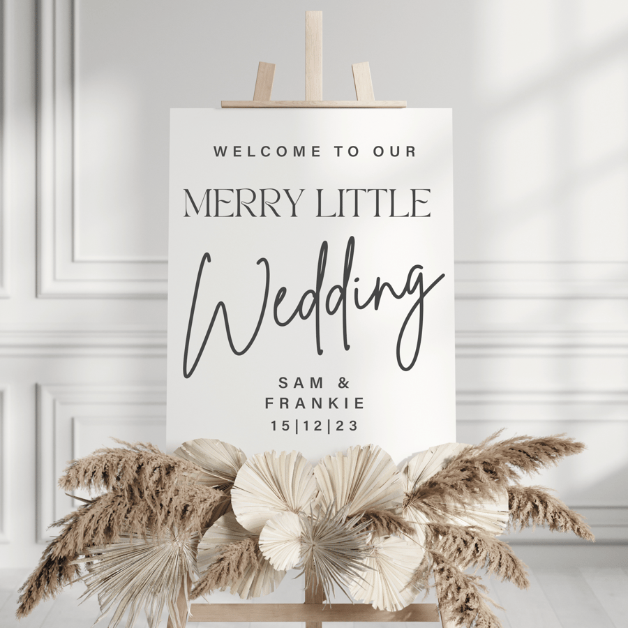 Personalised 'Merry Little Wedding' Sticker - DIY Sign for Winter Wedding