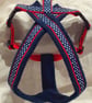 Navy & White Polka Dot Fleece Lined Dog Harness with Matching Lead Options.