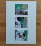 Original Art Three Tiny Collage Paintings "Tryptich No 1"