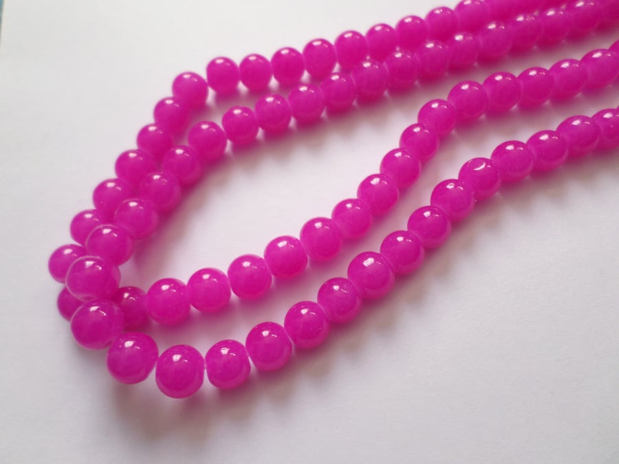30 x Imitation Jade Glass Beads - Round - 8mm - Bubblegum 
