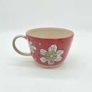 Handmade Mug Tea Coffee Red White Flowers Mothers Day Birthday Pottery Gift