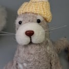 Needle felted whimsical seal with hat - Woollen Decoration 